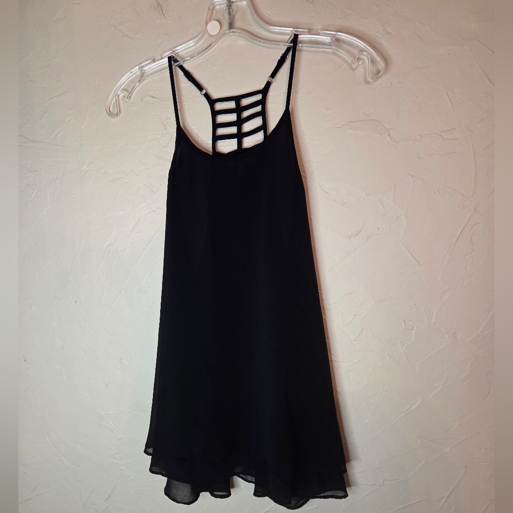 E&M Elegant Black Strappy Sheer Tank Top Size L